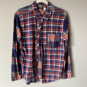 Urban Outfitters Flannel Button Down Top - Blue, Orange & White - Soft & Cozy!